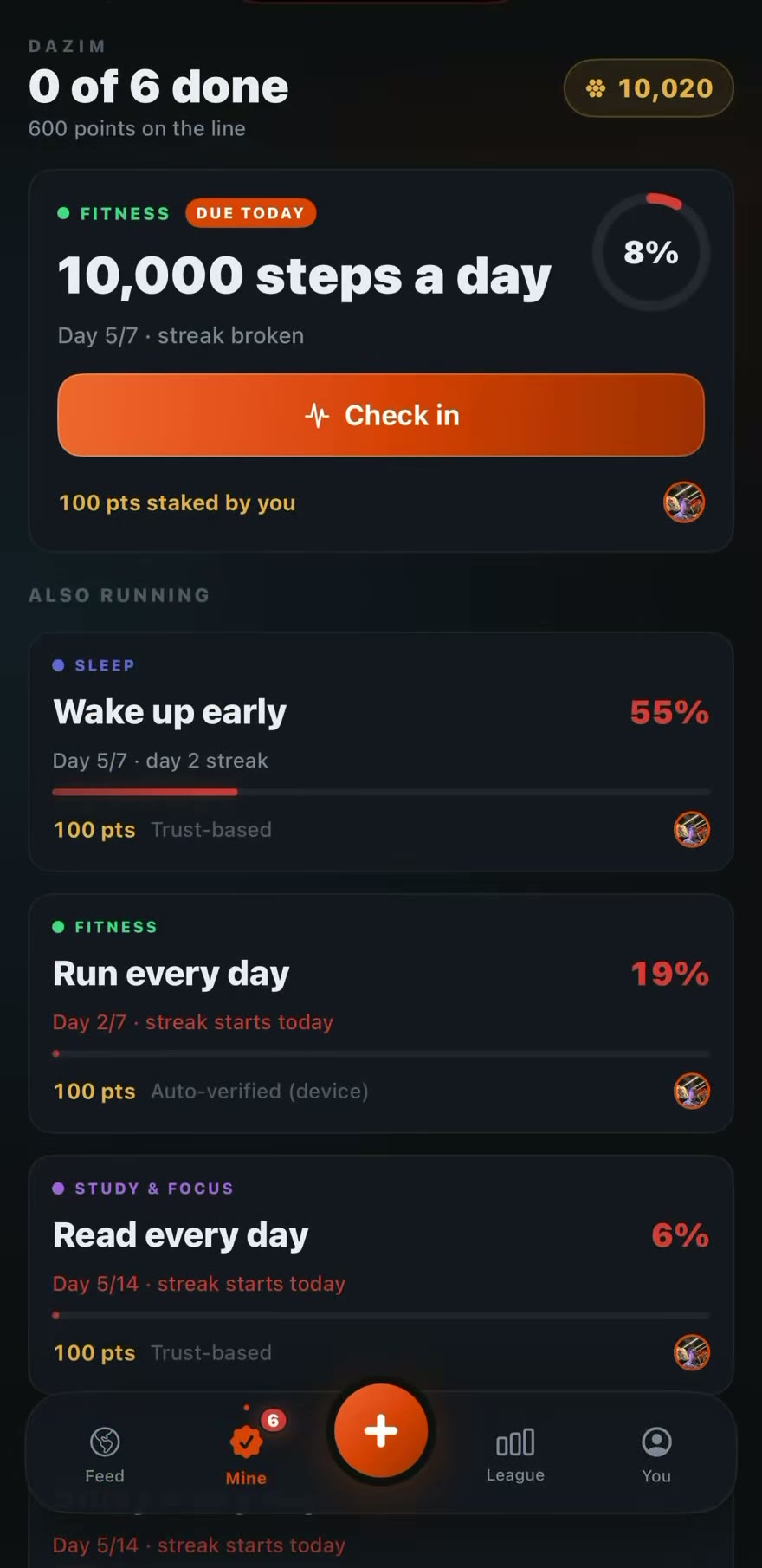 Dazim app screen
